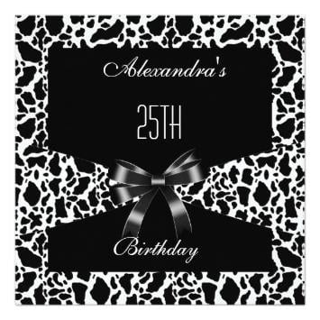 SImple Elegant Black White 25th Birthday Invitation
