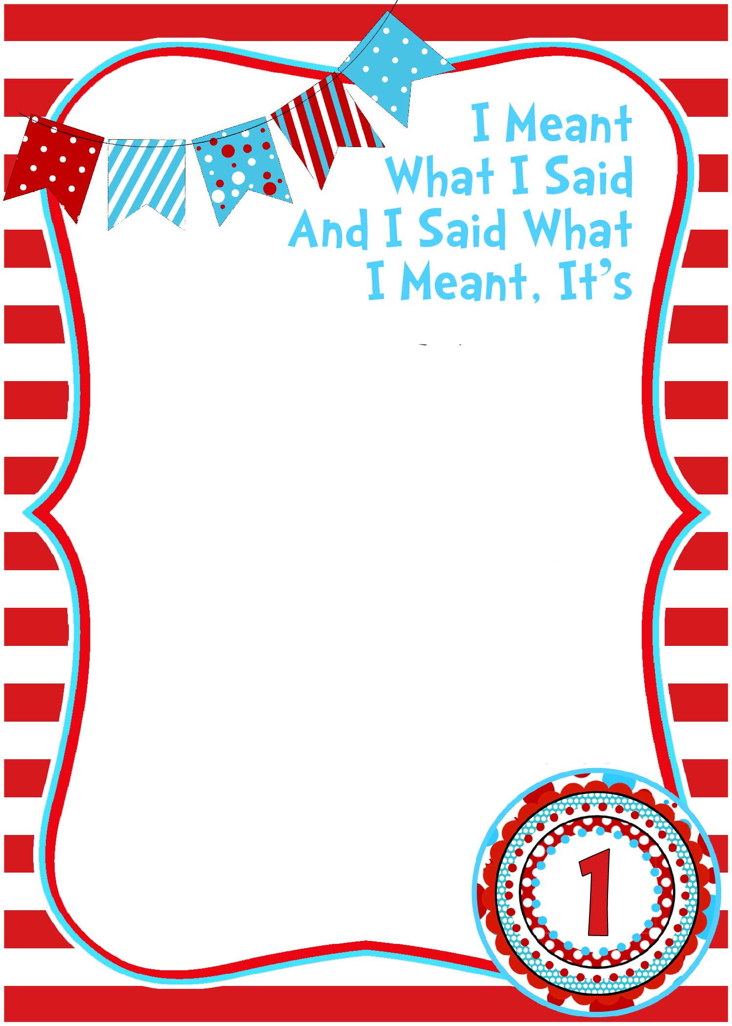 FREE Blank Printable dr. Seuss 1st Invitation Template