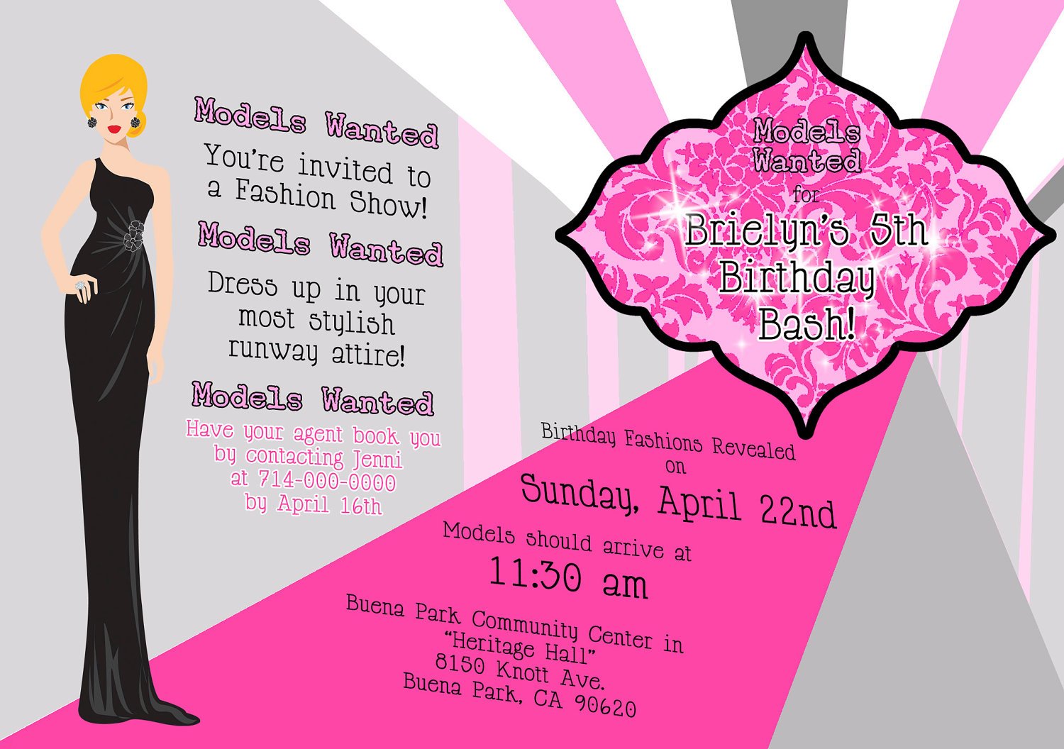 models fashion show birthday party invitations