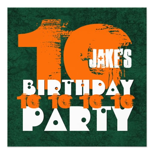 green 10 Year Old Invitations