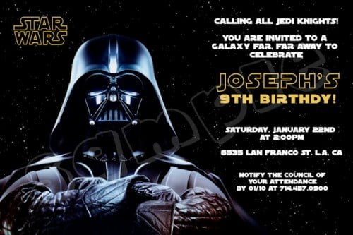star wars darth vader birthday invitation card