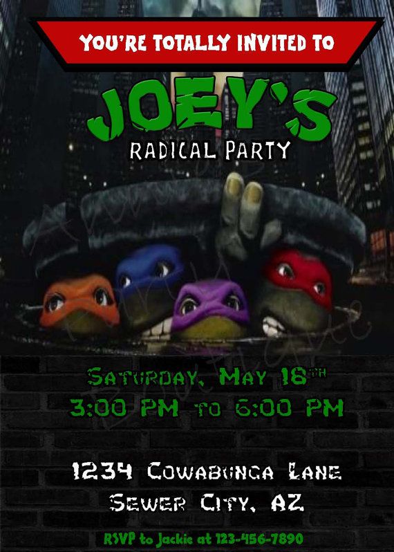 poster teenage mutant ninja turtles birthday invitations free