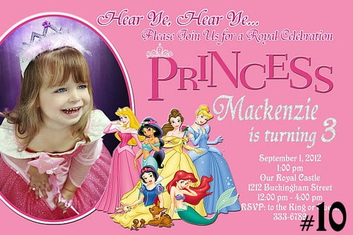 crown personalized disney princess birthday party invitations