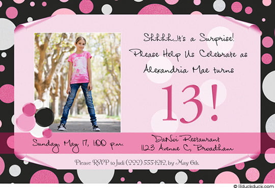 girl 13 years old birthday party invitations