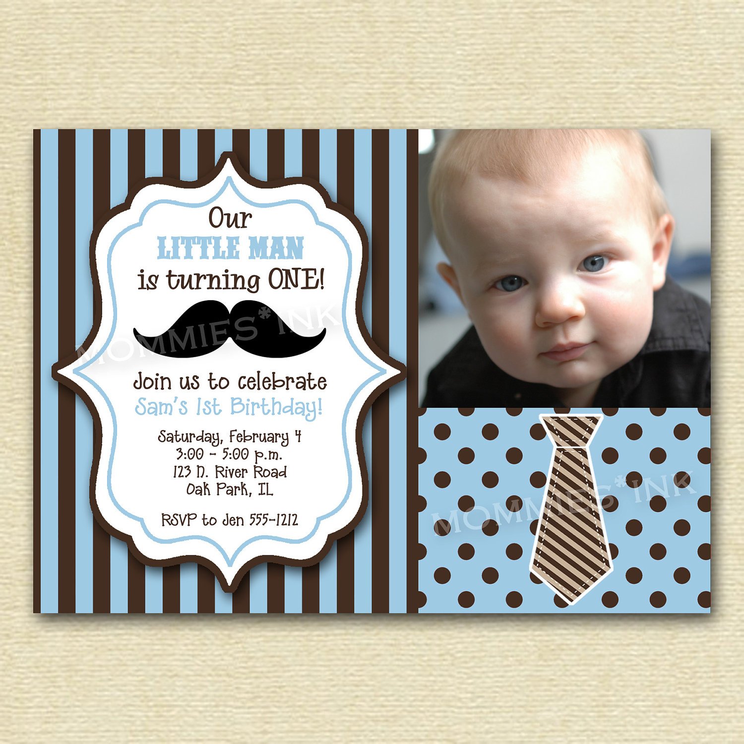 boys little man birthday party invitations