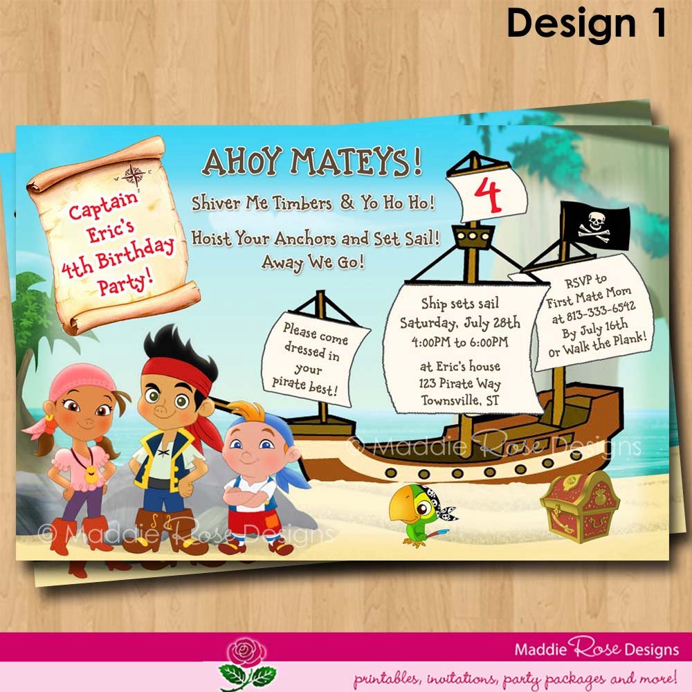 ship jake and the neverland pirates birthday invitations templates