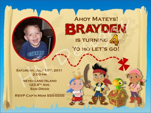 map jake and the neverland pirates birthday invitations templates