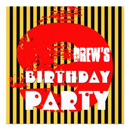 yellow strip 9 years old birthday invitations wording