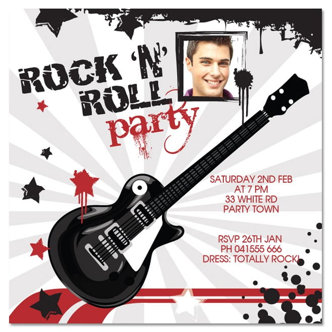 rock star rock and roll birthday invitations