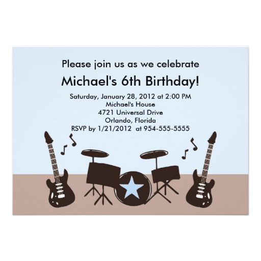 drum rock and roll birthday invitations