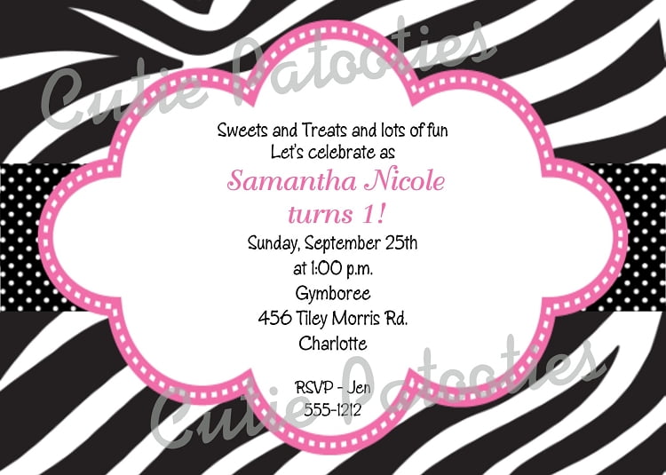 pink striped free printable zebra print birthday invitations