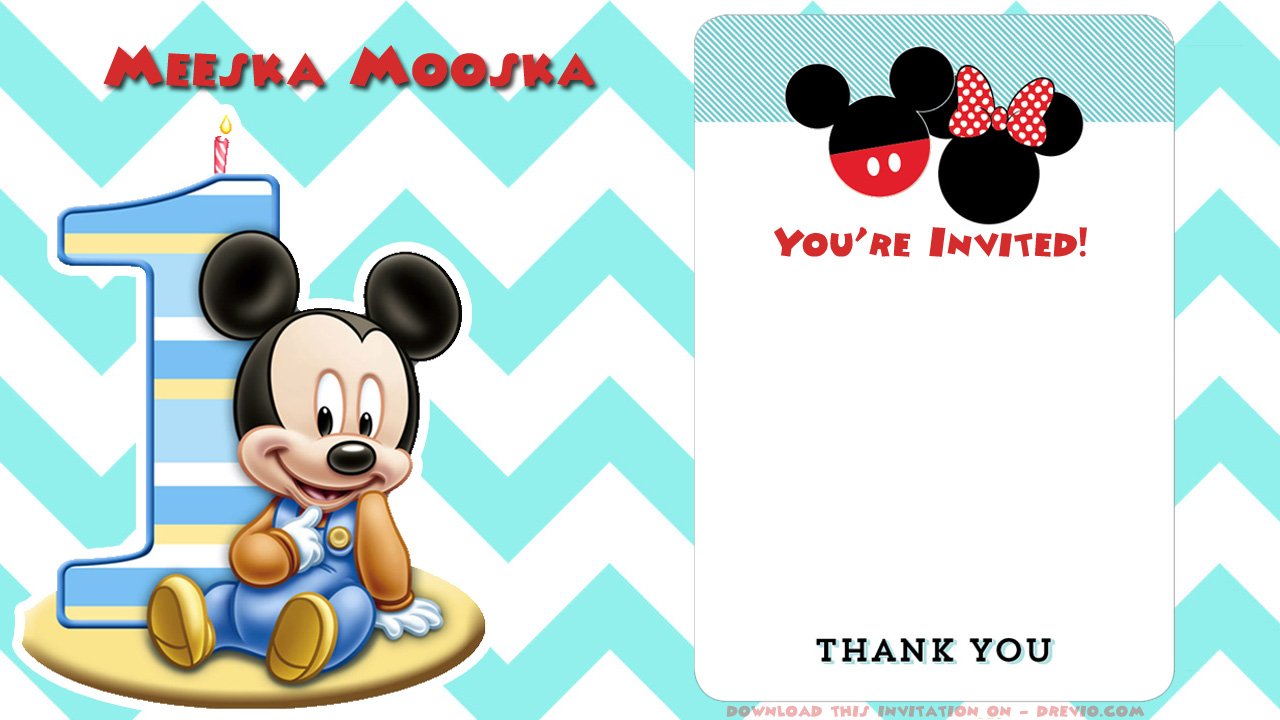 Blank Printable Mickey Mouse 1st Birthday Invitation