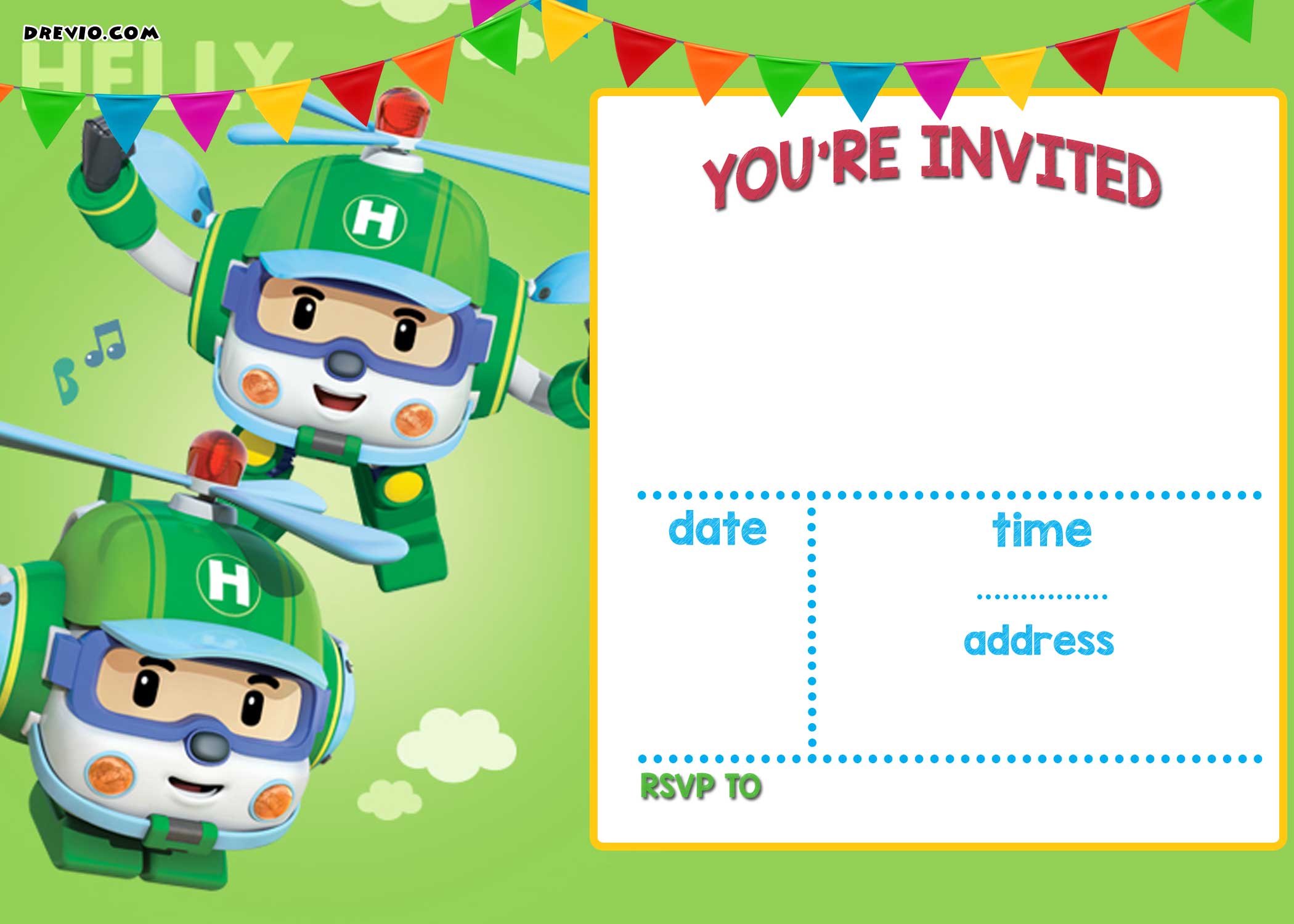 FREE Printable Robocar Poli Helly Invitation Template