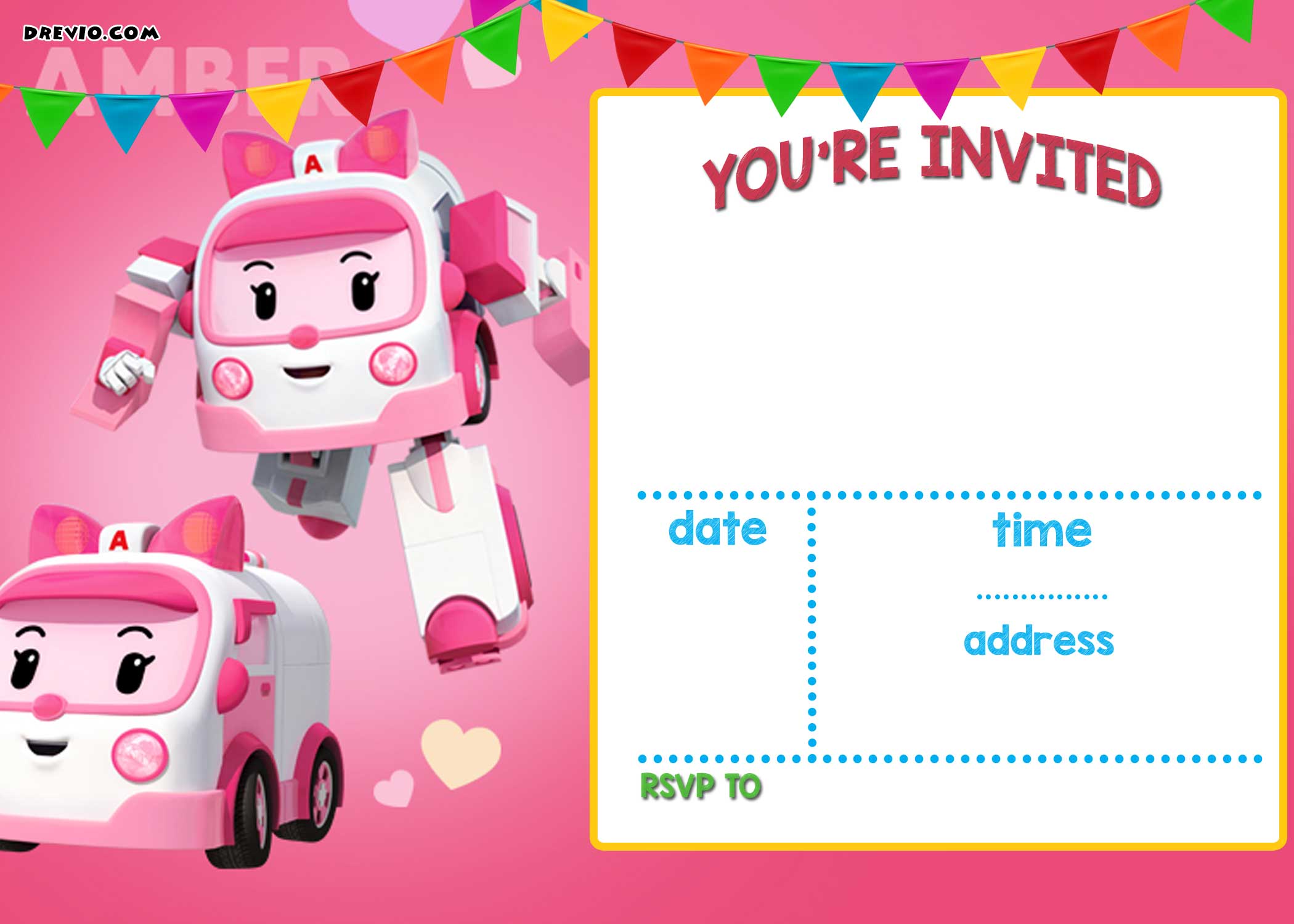 FREE Printable Robocar Poli Invitation Template Amber