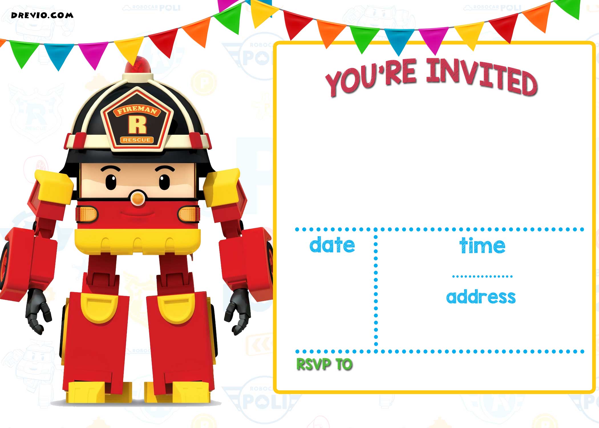 FREE Printable Robocar Poli Invitation Template Roy