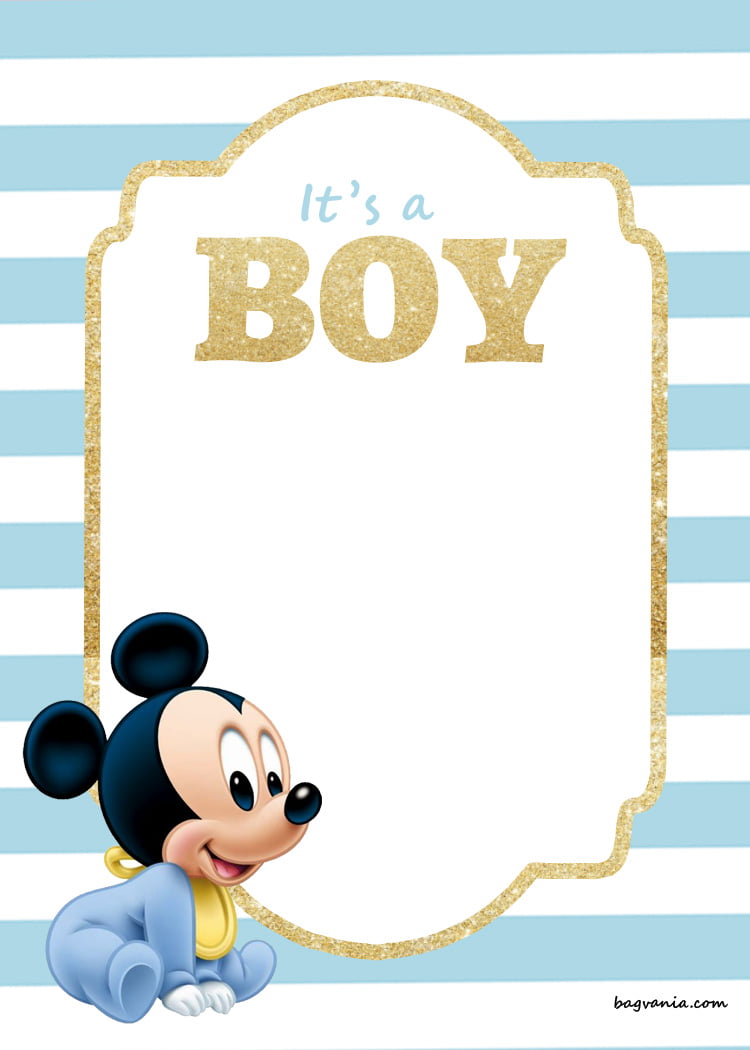 FREE Printable Mickey Mouse Baby Shower Invitation Blue Golden Color