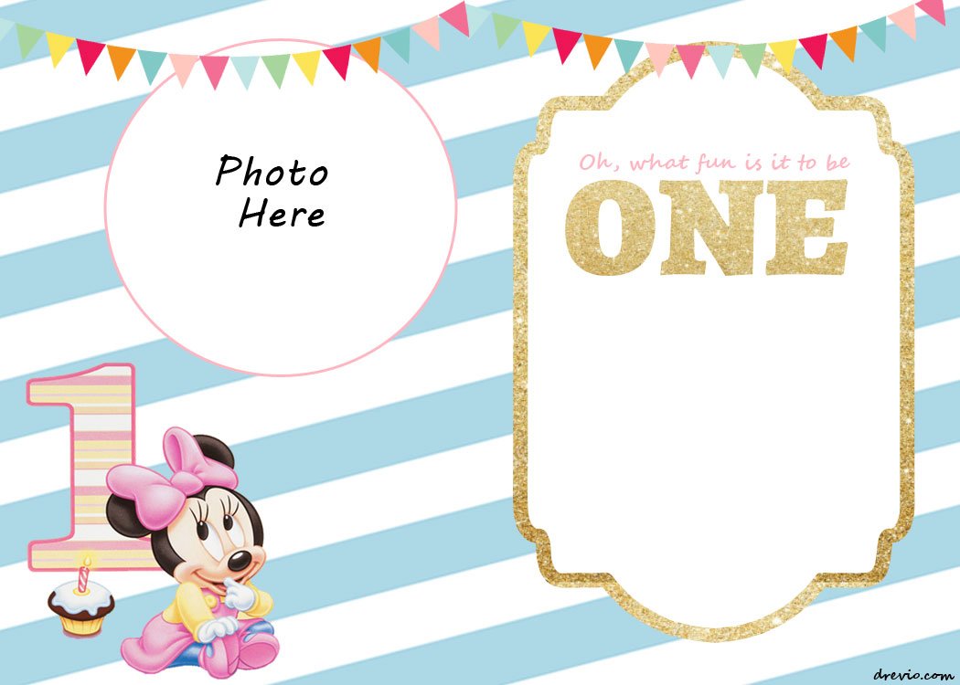 FREE Printable Minnie Mouse 1st Invitation Blue
