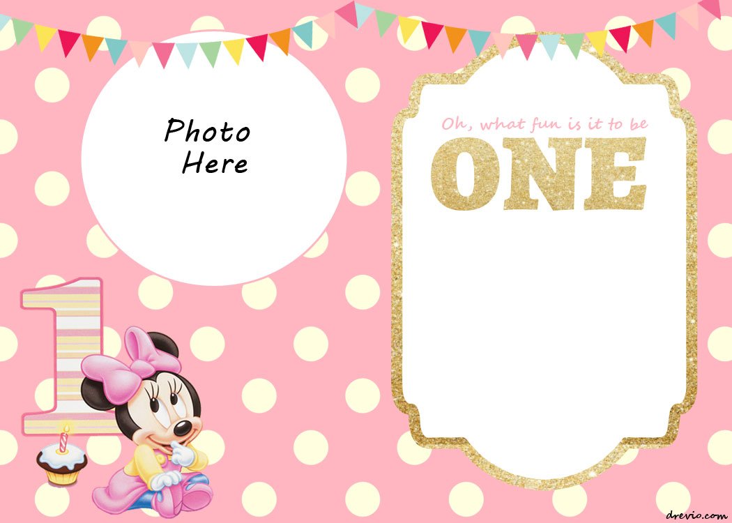 FREE Printable Polkadot Minnie Mouse 1st Invitation Design