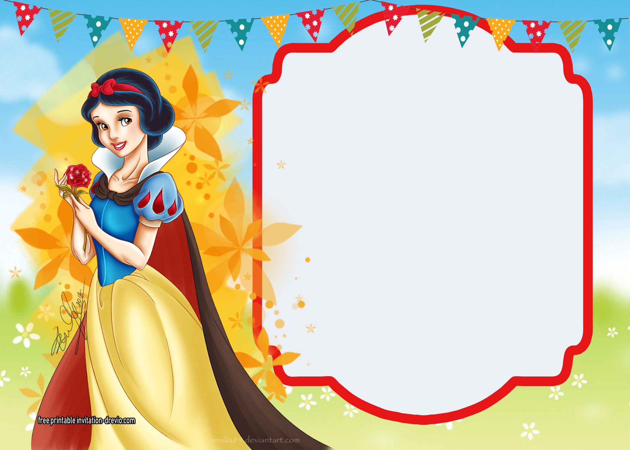 FREE Snow White INvitation Template with Rose