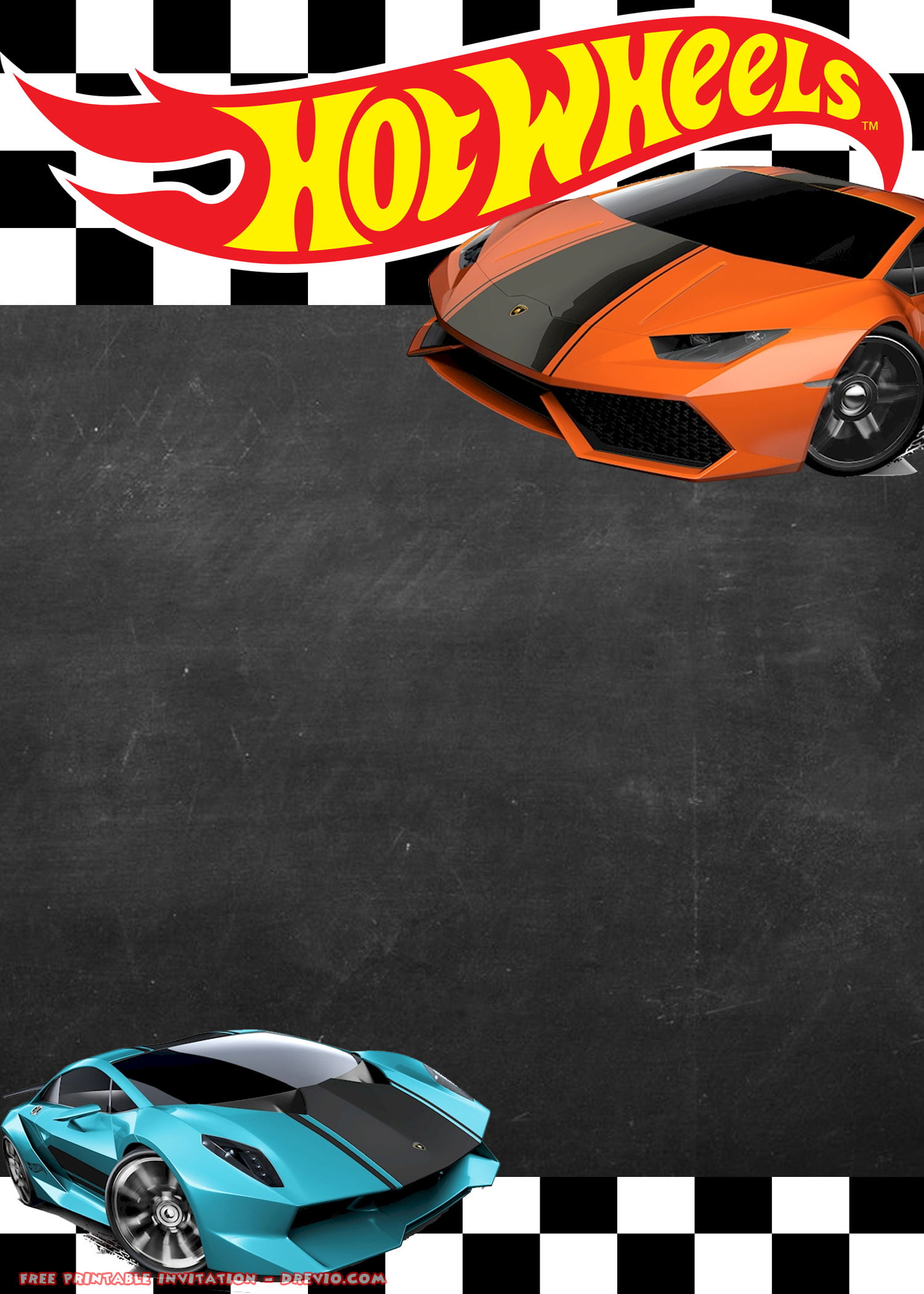 FREE Blank ChalkBoard Lamborghini Birthday Invitation Template