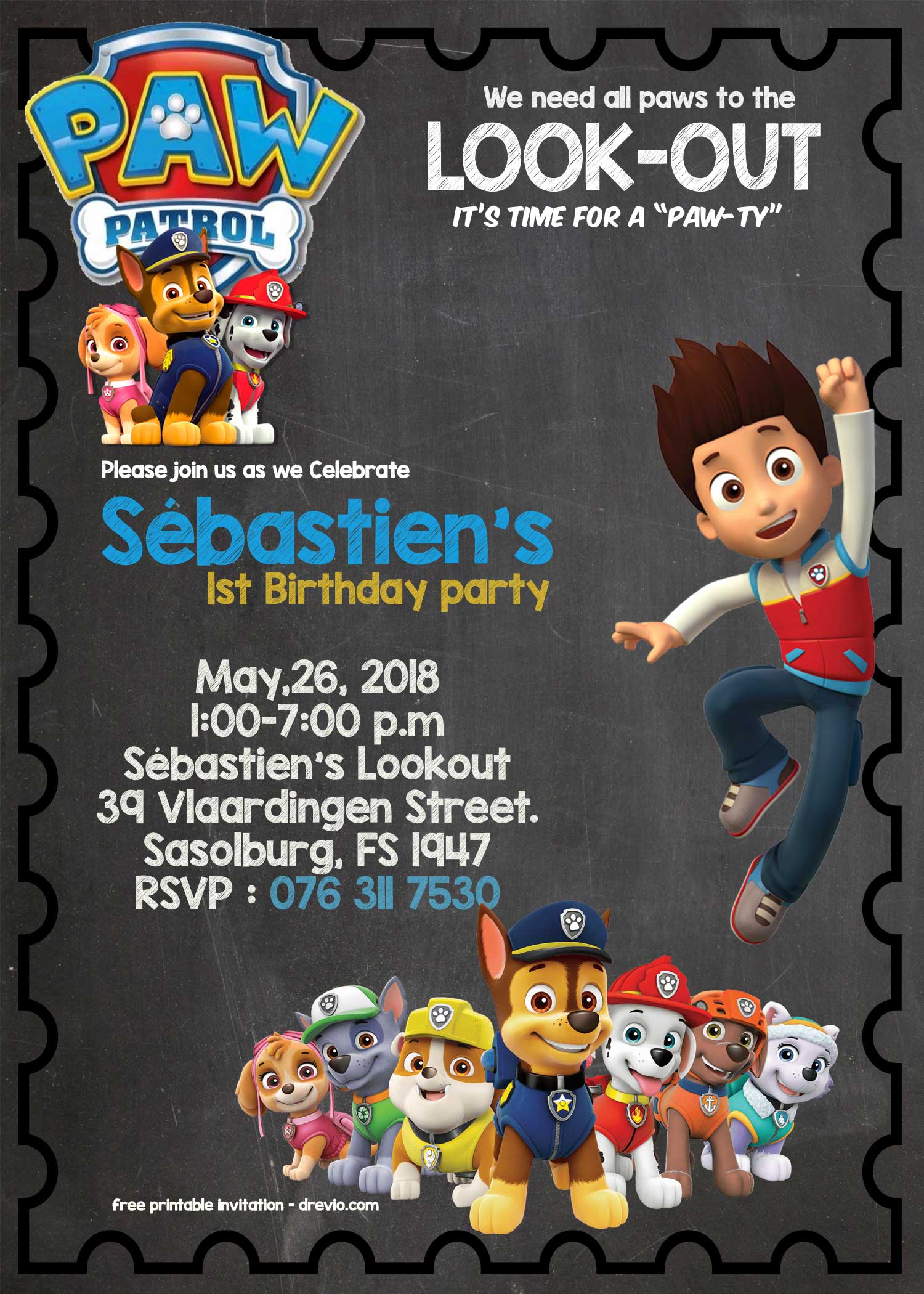 FREE Printable Blank Invitation Paw Patrol Invitation PSD
