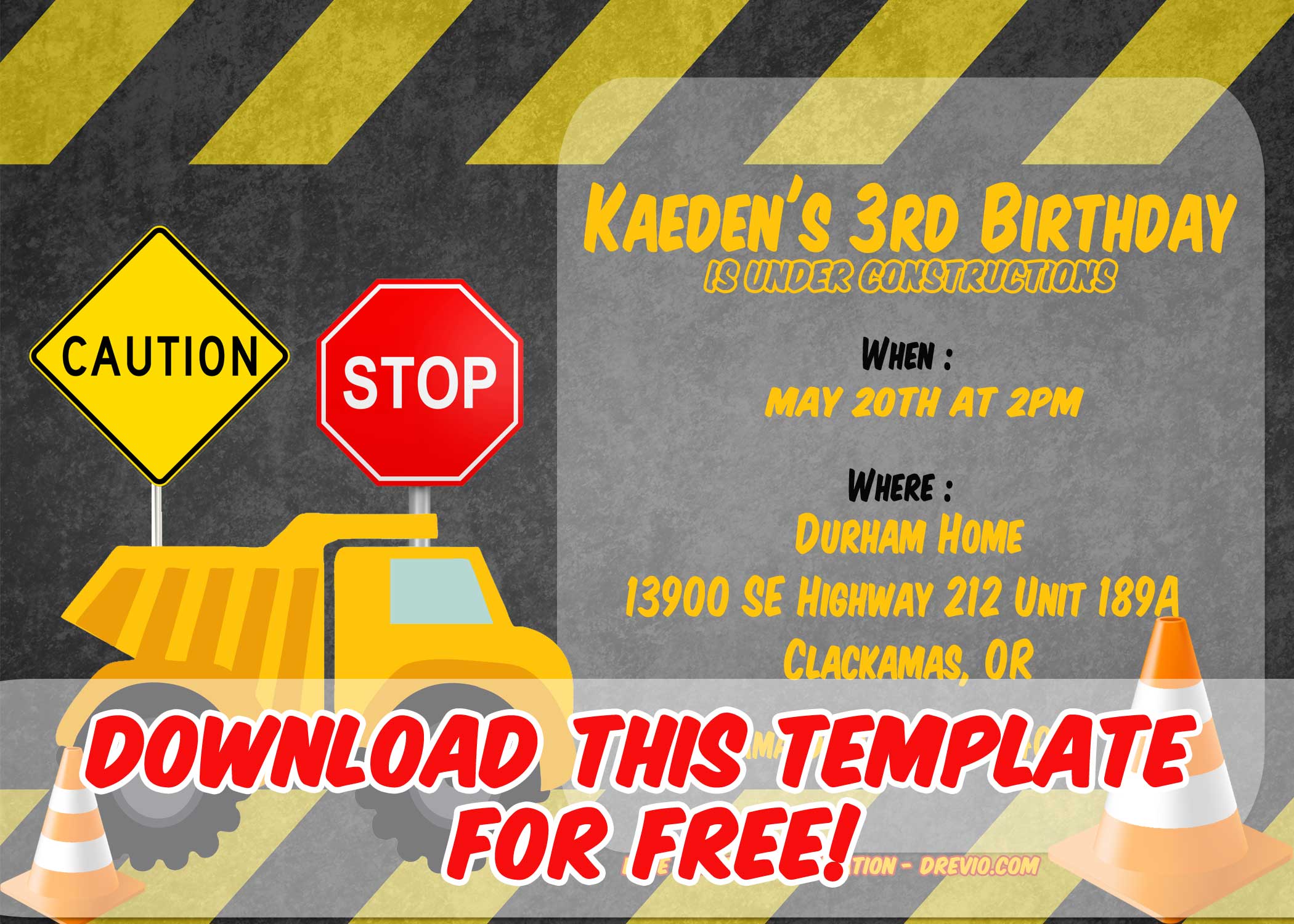 FREE Tonka Construction Birthday Template PSD