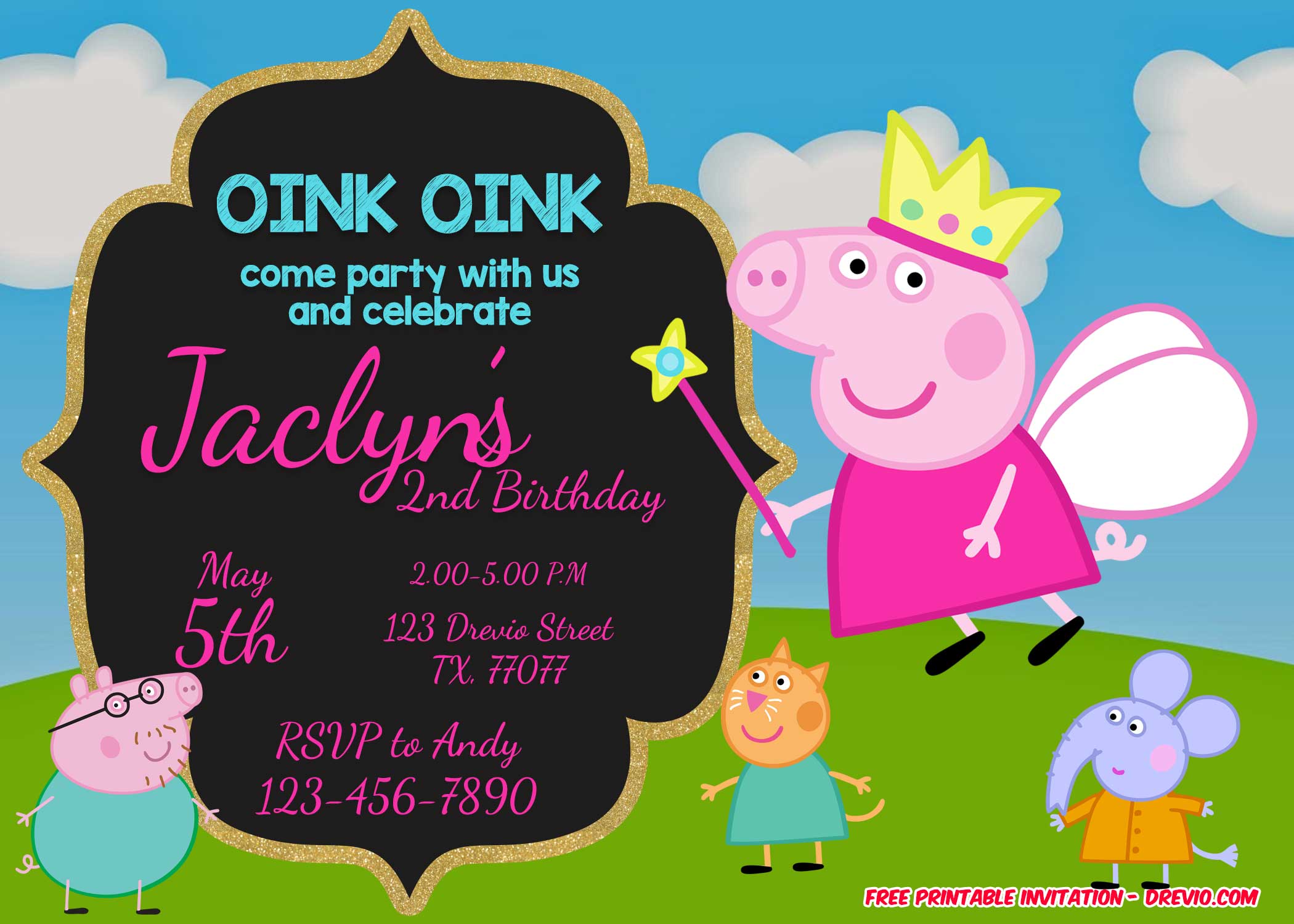 FREE Printable Peppa Pig Invitation Chalk Background