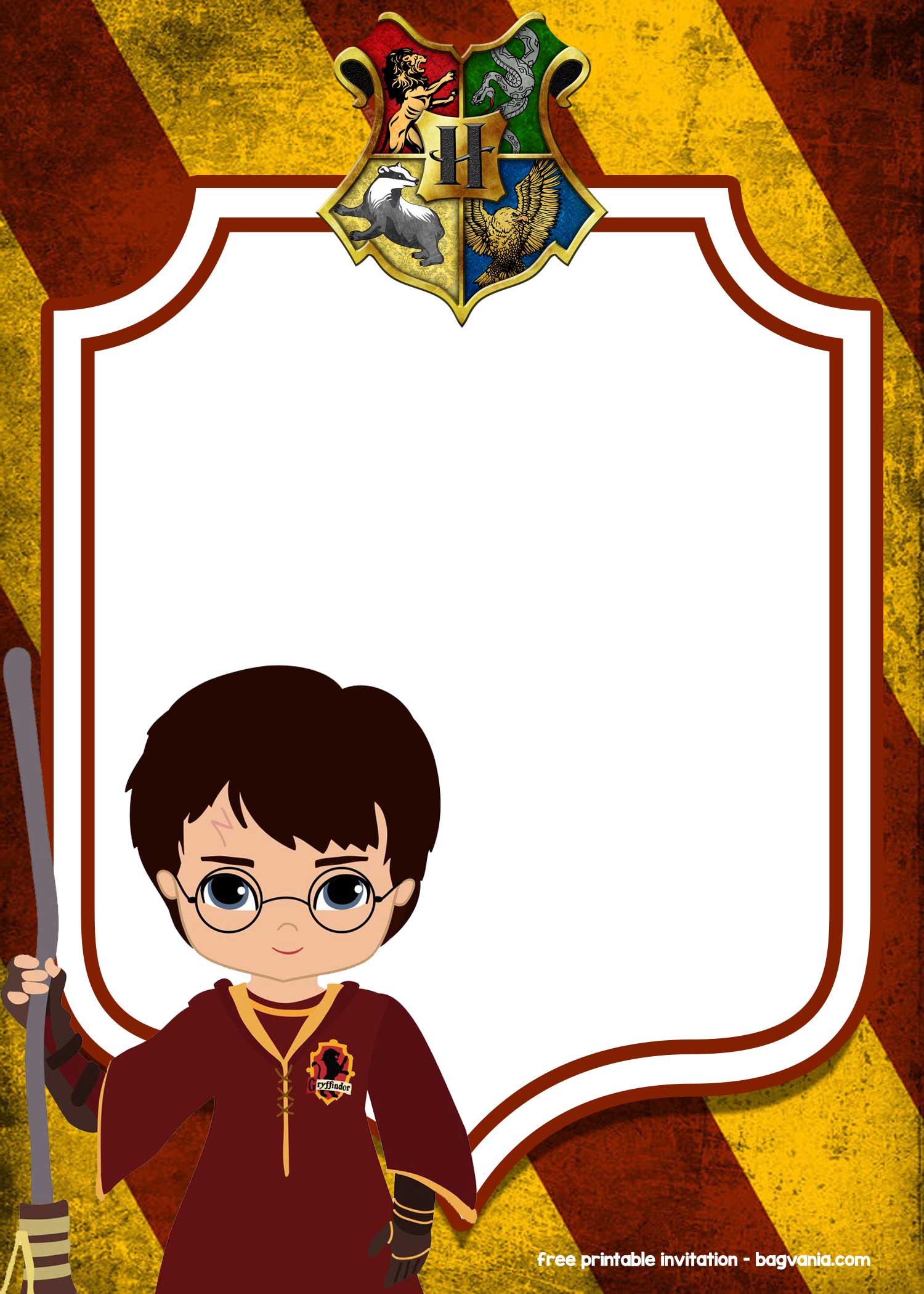 Harry Pottter with Flying Broom Birthday Party Invitation Template