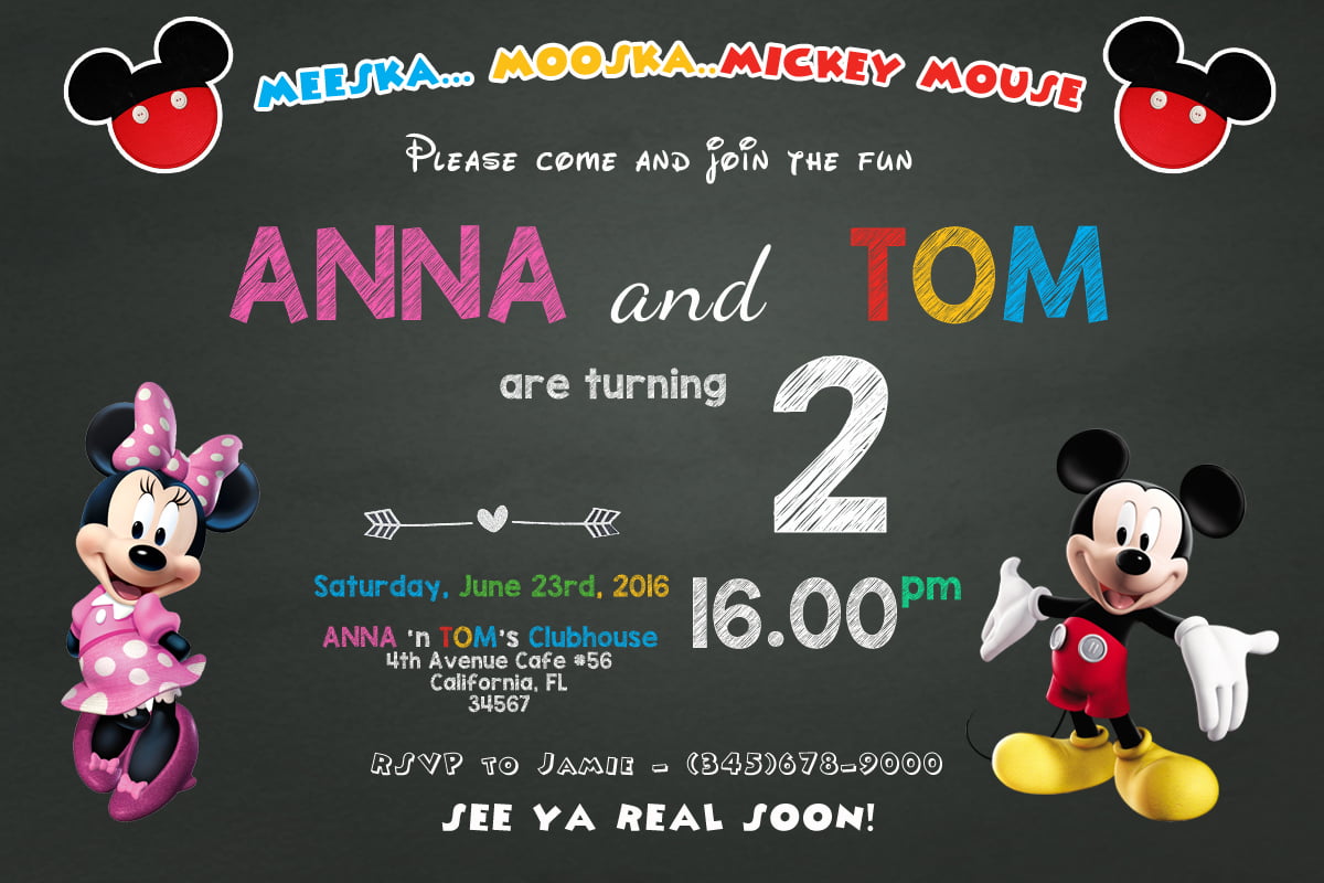 Mickey Mouse and Minnie Mouse Birthday Invitations copy