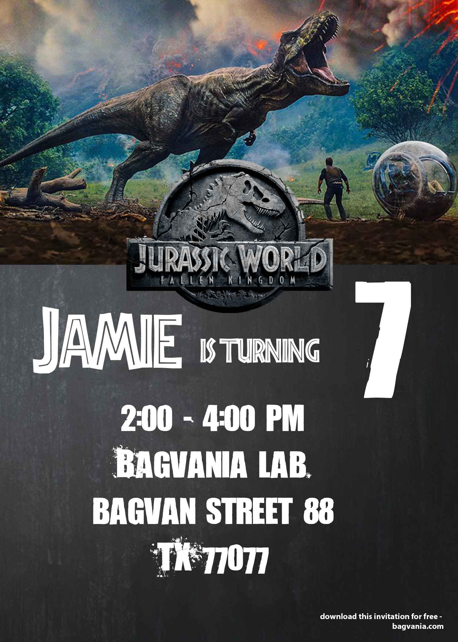 FREE Jurassic World birthday invitation template preview