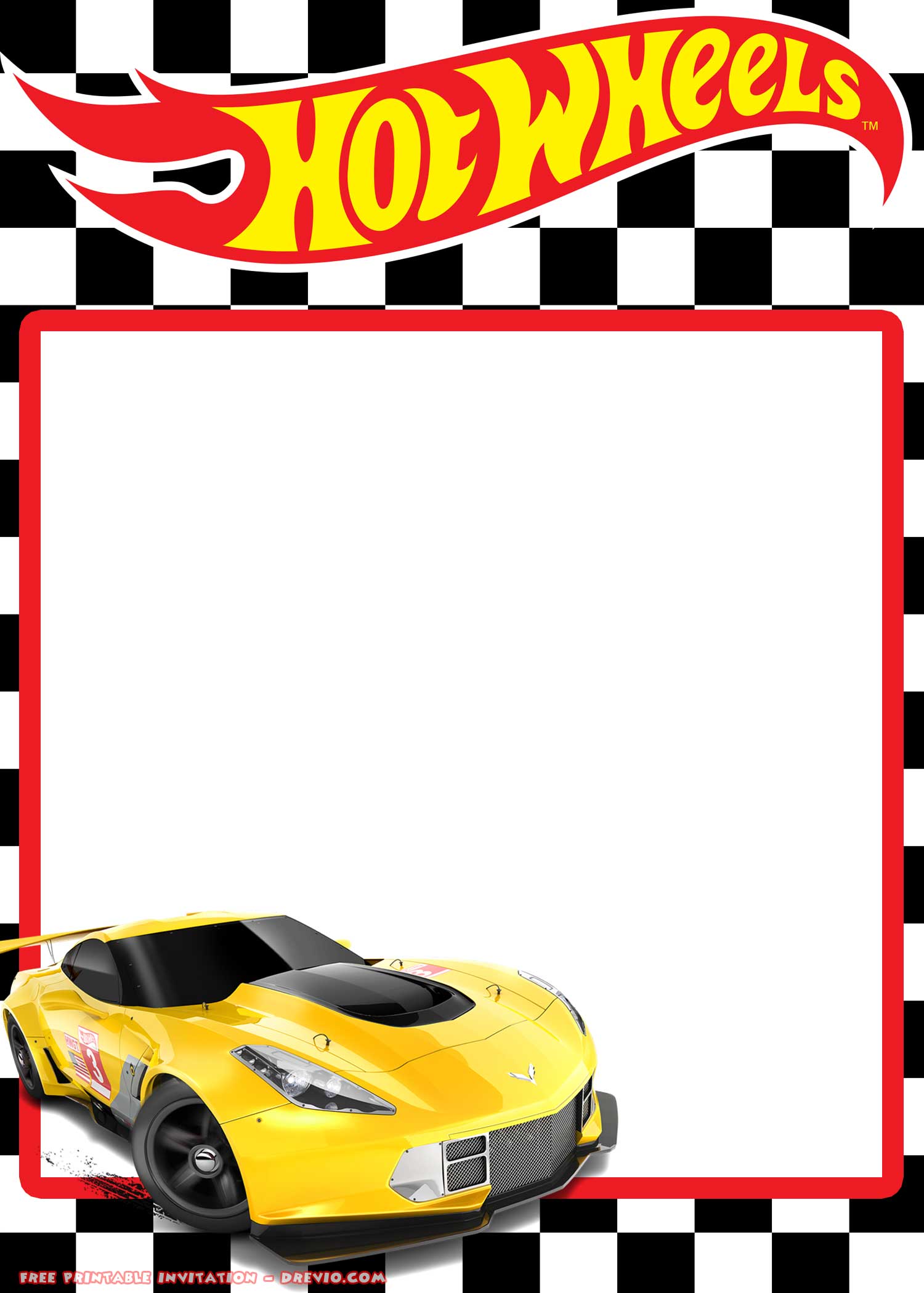FREE Chevrolet Corvette C7 Hot Wheels invitation birthday template