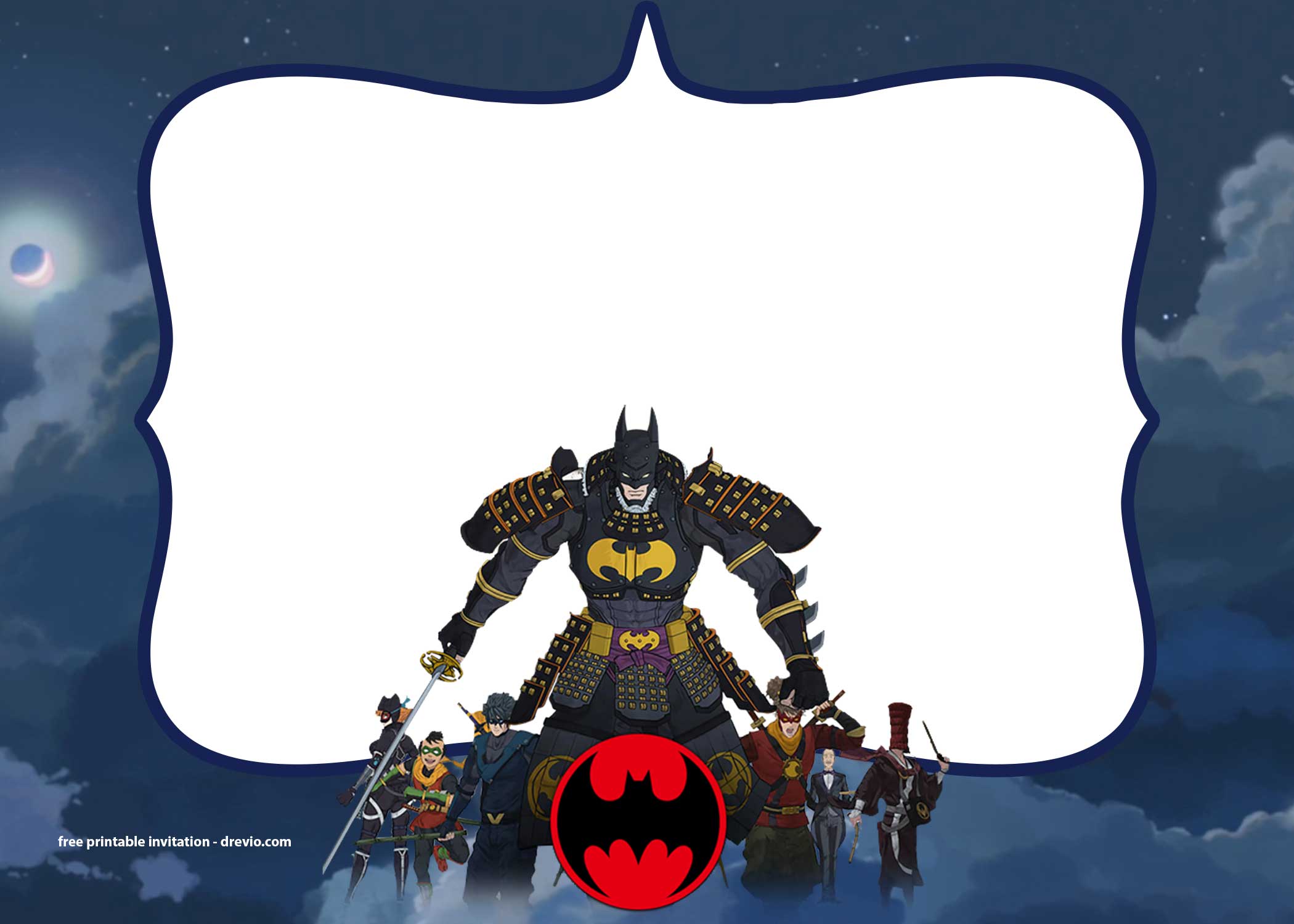 FREE Printable Cool Batman Ninja Anime All Team Invitation Template