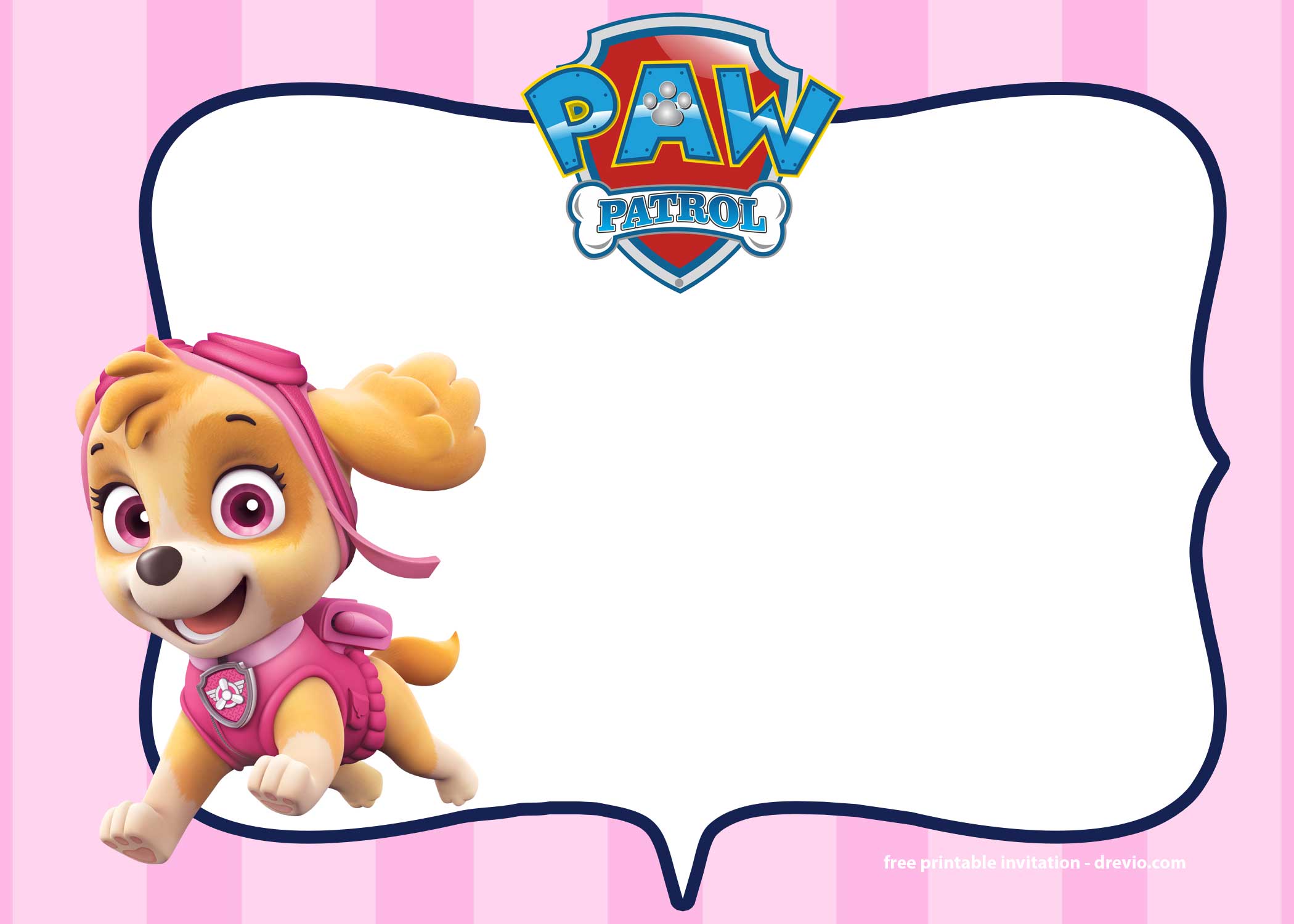 FREE Printable Paw Patrol Skye Invitation Template pink