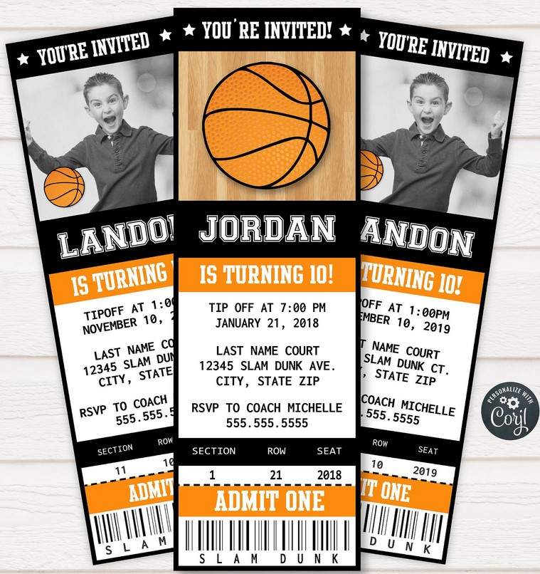 FREE Basketball party invitation template preview