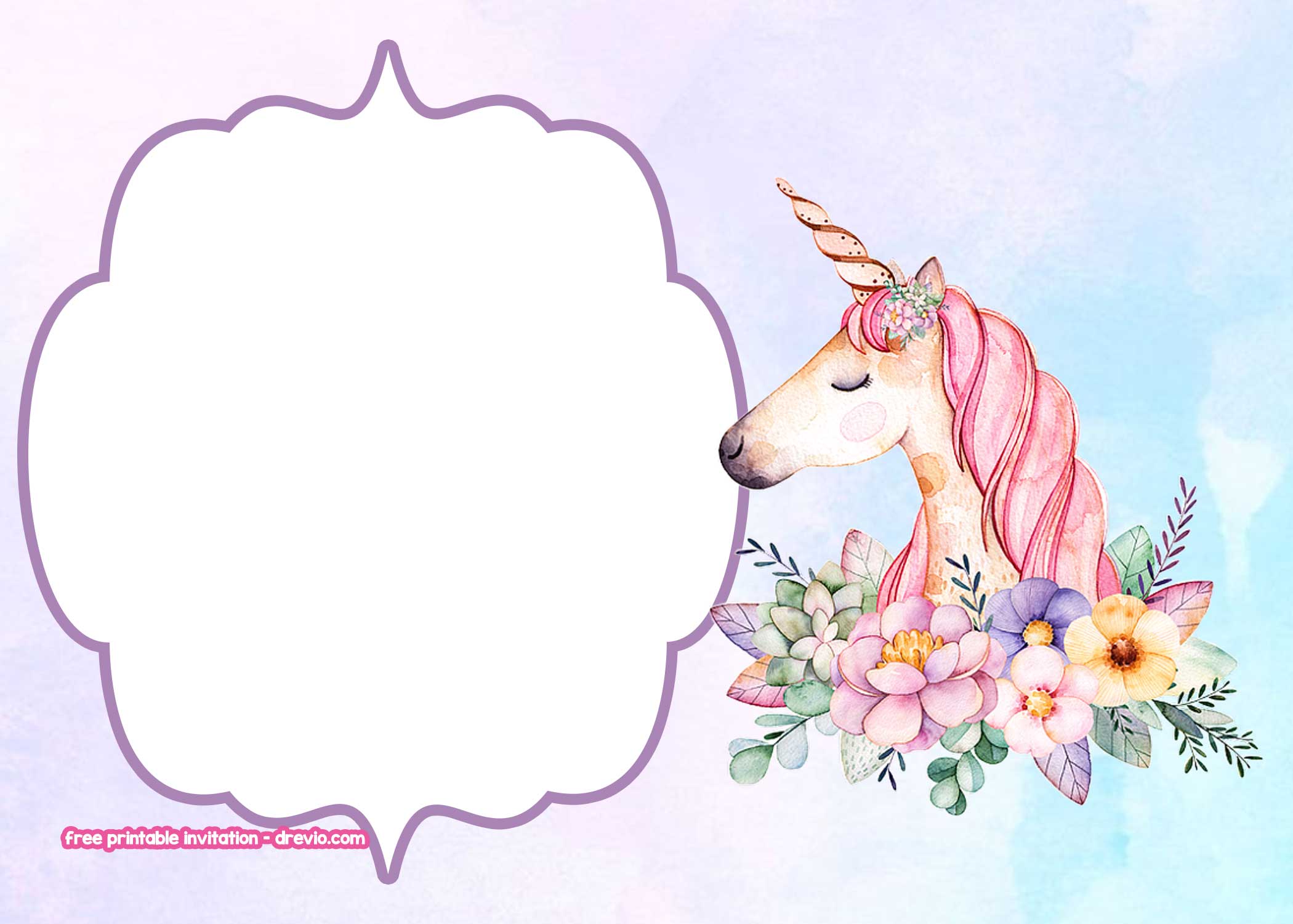FREE Printable Unicorn Pastel Invitation Template