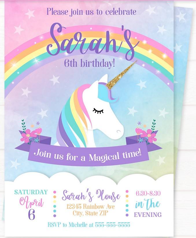 Unicorn party template preview