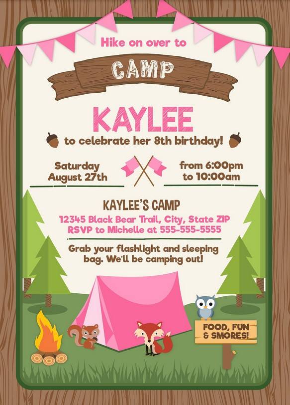 FREE Camping Invitation for Girl Preview Invitation