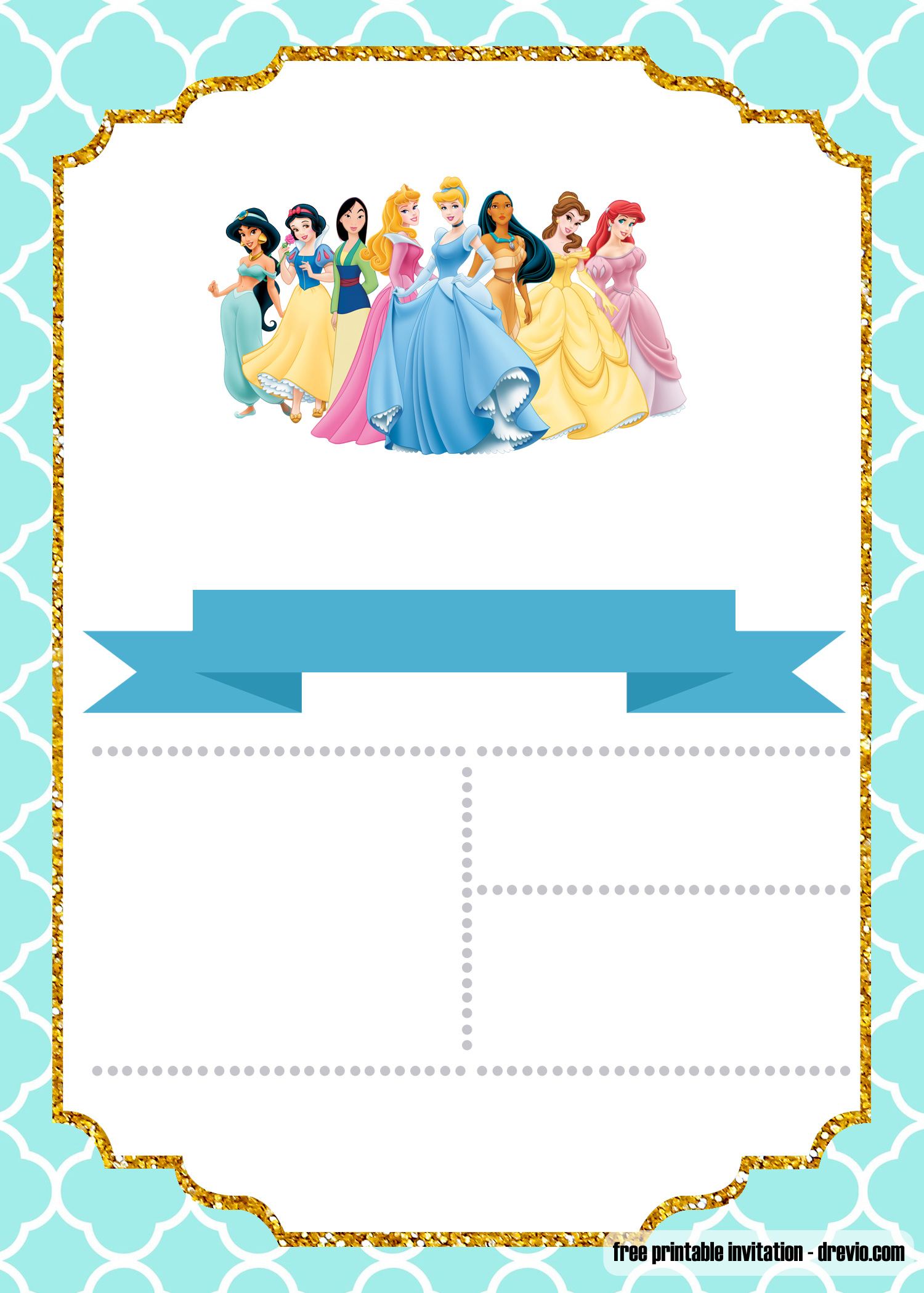 FREE Disney Princesses invitation download template