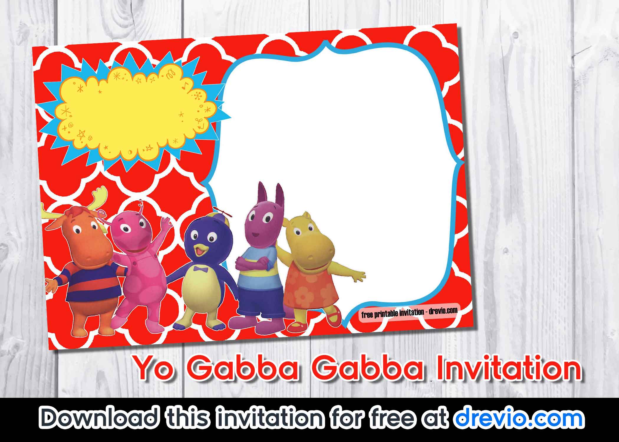 FREE Yo Gabba Gabba invitation template preview