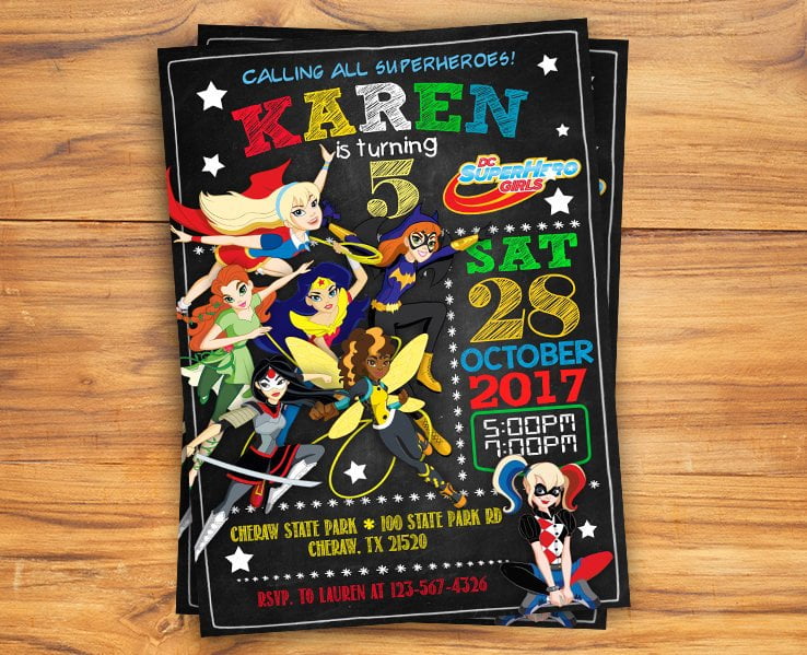 Superhero Girl invitation template preview