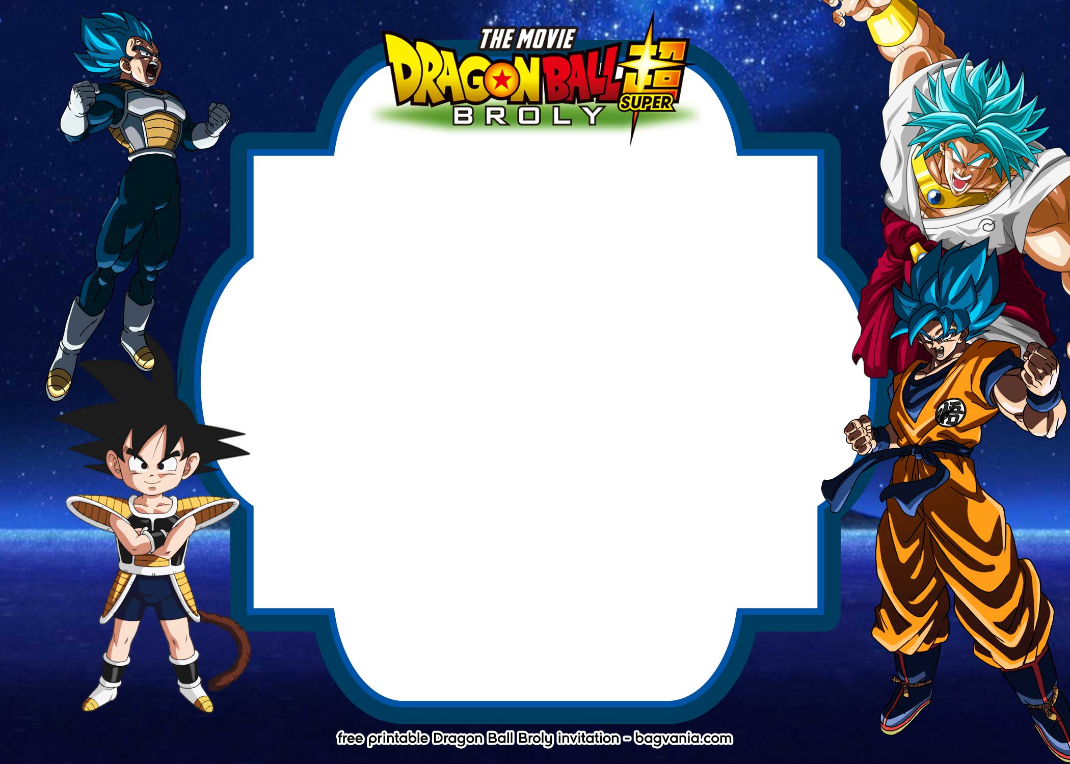 FREE Printable Dragon Ball Super Broly Invitation template all chars outer space