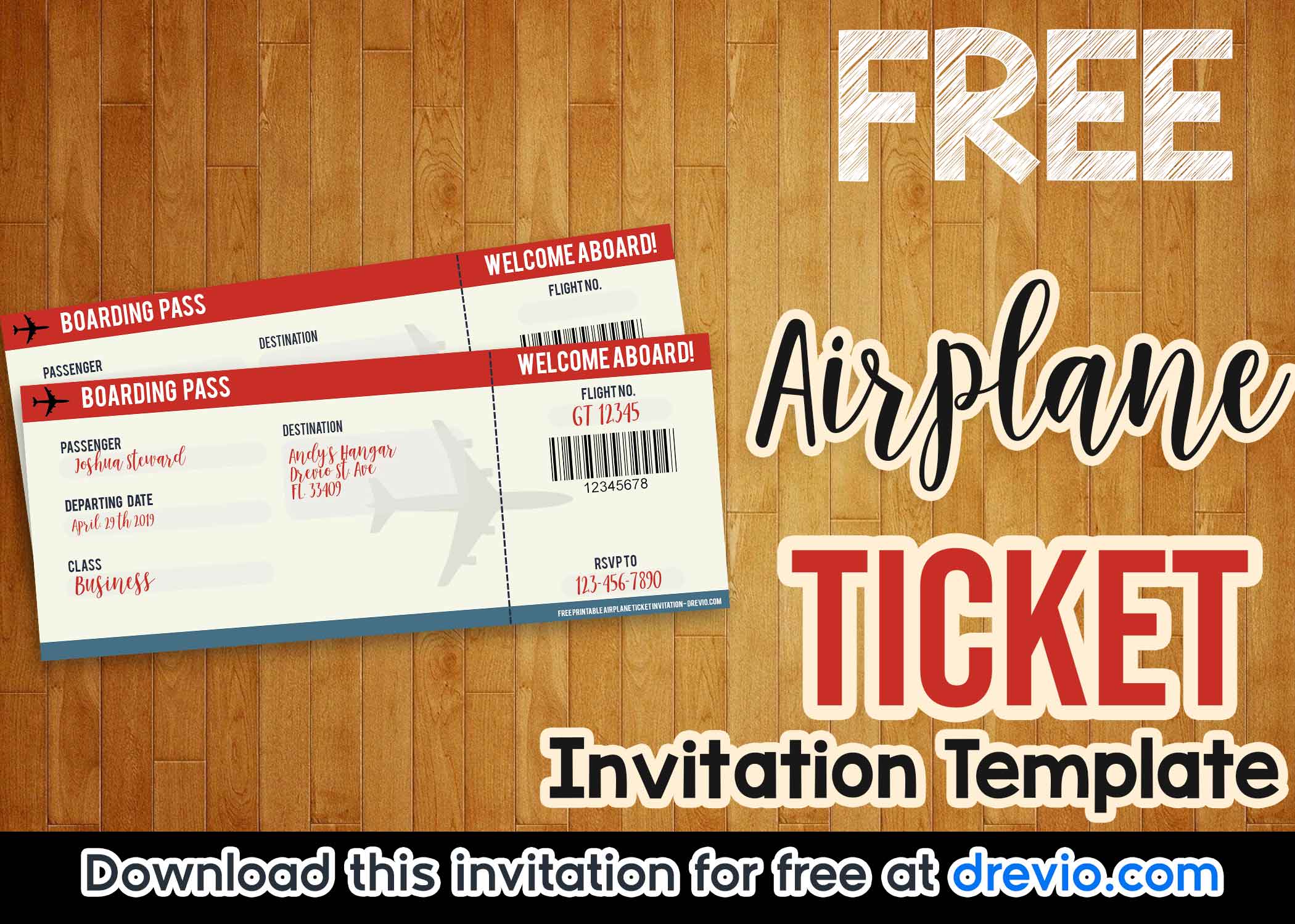 FREE Airplane Ticket Invitation Templates Printed Preview