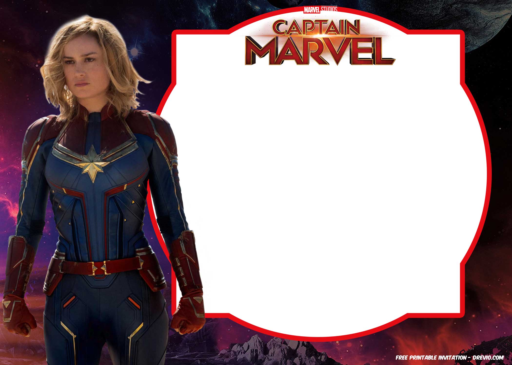 FREE Printable Captain Marvel Invitation Template Brie Larson