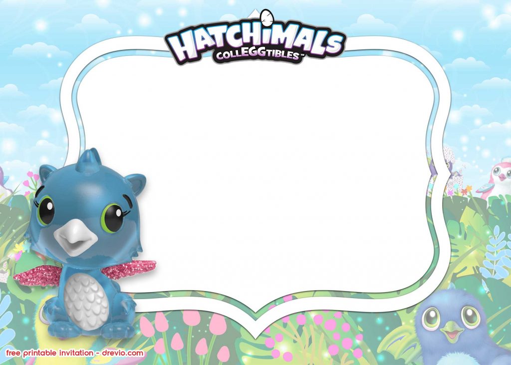 FREE Printable Hatchimals Invitation template BLUE DRAGGLE