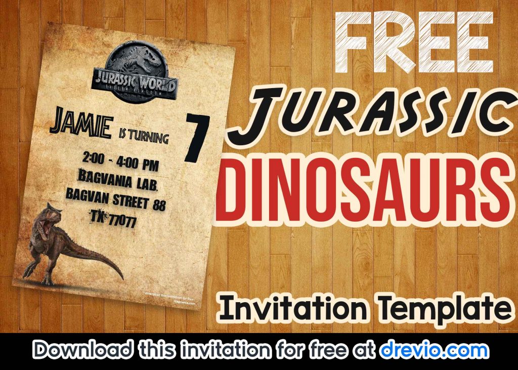 FREE Printable Carnotaurus Jurassic Invitation Template preview printed