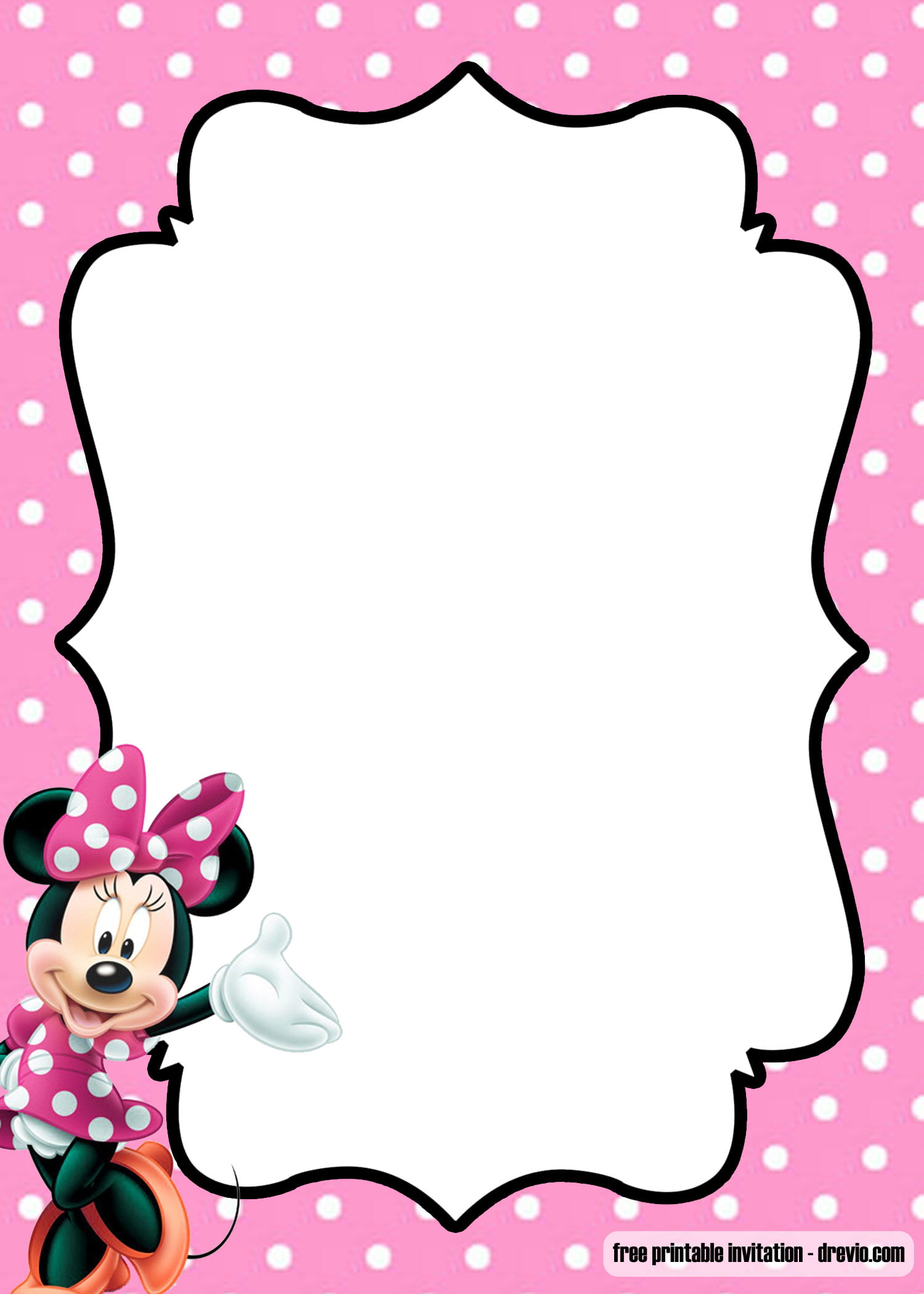 Polka dot pink MInnie Mouse invitation template 3