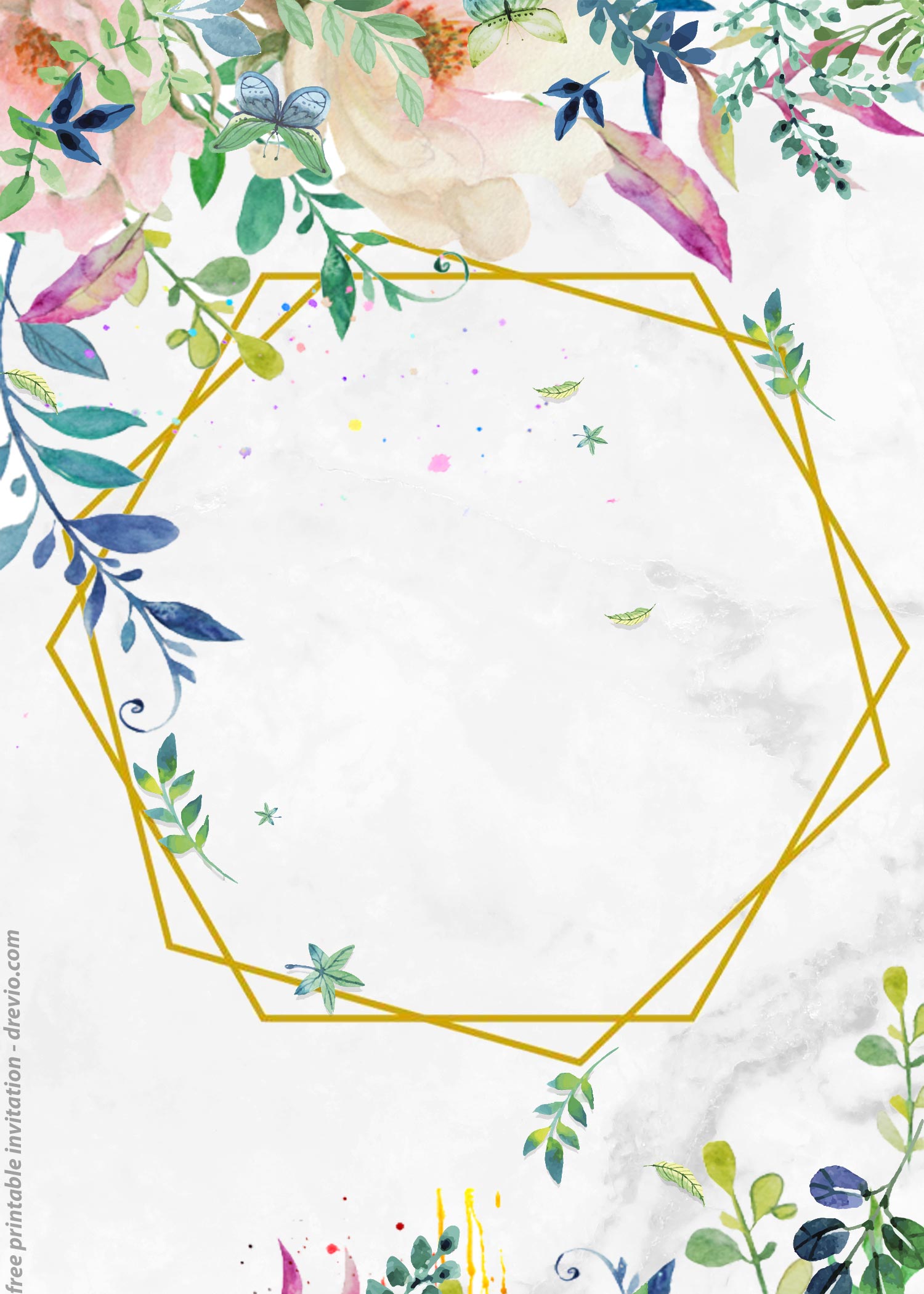 FREE Floral Invitation Template Marble Bohemian Flowers