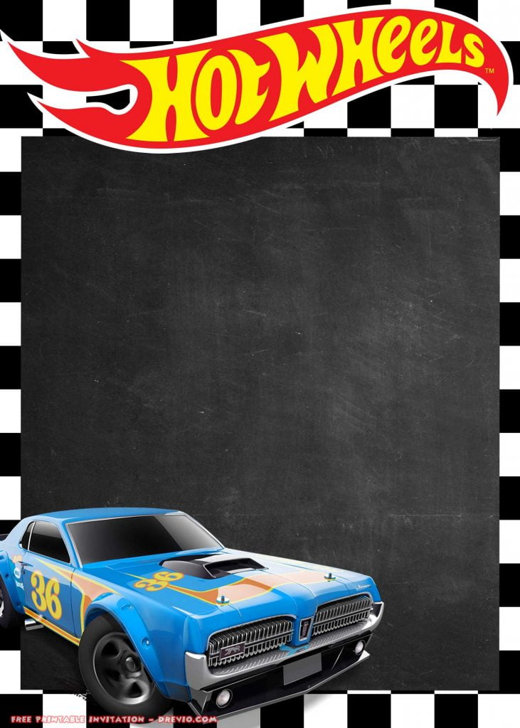 FREE Printable Hot Wheels Invitation Corvette Blue