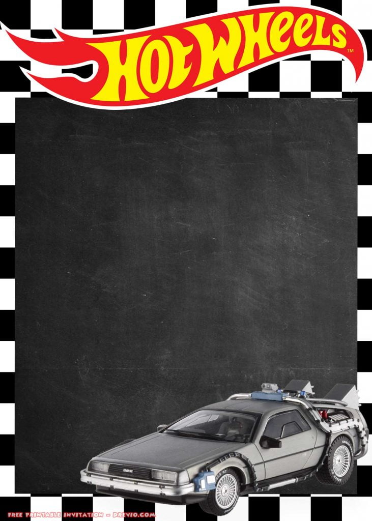 FREE Printable Hot Wheels Invitation DeLorean Back to the Future