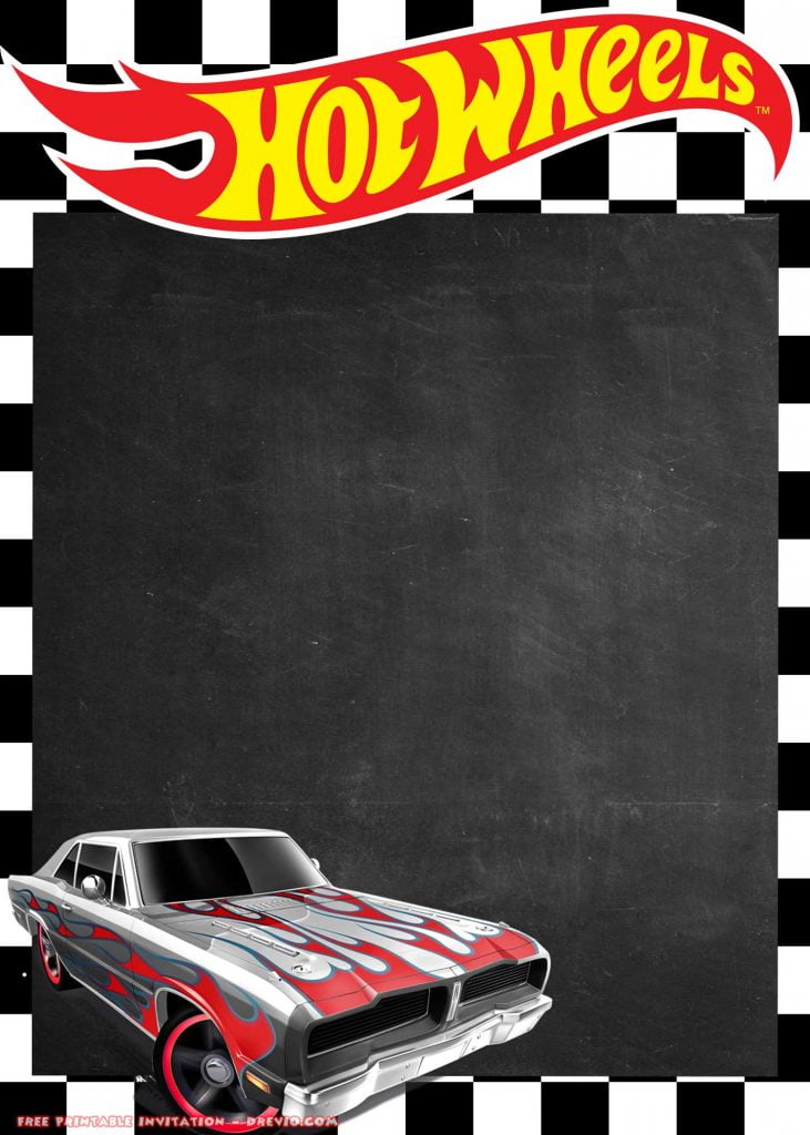 FREE Printable Hot Wheels Invitation Dodge Charger Flame